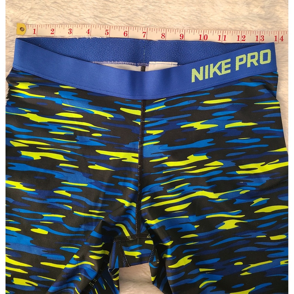 Nike Pro Womens Camo Compression Leggings Blue Yellow Capris 729415-480 Large - Picture 2 of 6